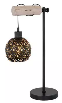 [T] Настольная лампа Globo Lighting металл черный матовый, цвет натурального дерева, металл черный матовый, кристаллы K9 прозрачные, кулисный переключатель на кабеле, регулируется по высоте, абажур золотой внутри, ДxШxВ: 340x180x550 мм, длина кабеля 1500