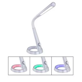 [T] Настольная лампа Globo Lighting пластик серебристый, белый, кабель ПВХ, сенсорное включение/выключение, регулировка яркости, диммер, смена цвета, фиксация цвета, ночник, адаптер вкл., флексографская печать, зарядное устройство USB, ночник с...