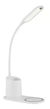 [T] Настольная лампа Globo Lighting пластик белый, пластик опал, сатинированная отделка, диммируемая, сенсорный диммер, фиксация цвета, адаптер в комплекте, USB-кабель в комплекте, функция беспроводной зарядки, флексография, другие функции: держ...