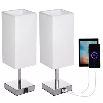 [T] Neoglint 2 упаковки тканевой прикроватной лампы, прикроватная лампа со светодиодной лампой теплого белого цвета, настольная лампа, сенсорное управление, порты для зарядки USB-A Type-C, 3 уровня регулировки яркости, для гостиной, спальни, каб...