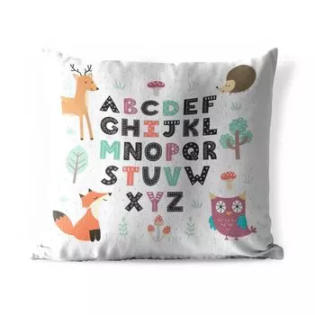 [T] Подушка для улицы MuchoWow — Алфавит с иллюстрациями и счастливыми лесными животными — 60x60 см — Устойчивость к атмосферным воздействиям — Подушка для отдыха — Чехлы для подушек — Декоративные чехлы для подушек — Декоративные чехлы для поду...