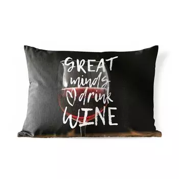 [T] Подушка для улицы MuchoWow - Цитата о вине «Великие духи пьют вино» с бокалом для вина - 60x40 см - Устойчивость к атмосферным воздействиям - Подушки для отдыха - Чехлы для подушек - Декоративные чехлы для подушек - Декоративные чехлы для по...