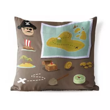 [T] Подушка для улицы MuchoWow — Детская иллюстрация карты сокровищ и пирата с атрибутами — 60x60 см — Устойчивость к атмосферным воздействиям — Подушка для отдыха — Чехлы для подушек — Декоративные чехлы для подушек — Декоративные чехлы для под...