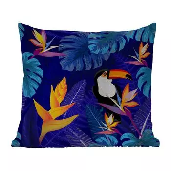 [T] Подушка для улицы MuchoWow - Джунгли - Тукан - Цветы - Растения - Дети - Фиолетовый - Животные - 45x45 см - Устойчивость к атмосферным воздействиям - Подушки для отдыха - Чехлы для подушек - Декоративные чехлы для подушек - Декоративные чехл...