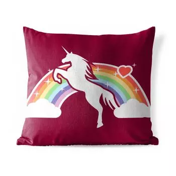 [T] Подушка для улицы MuchoWow - Иллюстрация белого единорога перед радугой на красном фоне - Девочки - Дети - Дети - 45x45 см - Устойчивость к атмосферным воздействиям - Подушки для отдыха - Чехлы для подушек - Декоративные чехлы для подушек -...