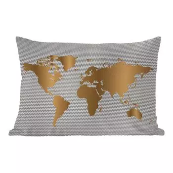 [T] Подушка для улицы MuchoWow - Карта мира - Золото - Узор - Дети - Мальчики - Девочки - 60x40 см - Устойчивость к атмосферным воздействиям - Подушка для отдыха - Чехлы для подушек - Декоративные чехлы для подушек - Декоративные чехлы для подуш...