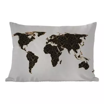 [T] Подушка для улицы MuchoWow - Карта мира - Черный - Золотой - Дети - Мальчики - Девочки - 60x40 см - Устойчивость к атмосферным воздействиям - Подушка для отдыха - Чехлы для подушек - Декоративные чехлы для подушек - Декоративные чехлы для по...