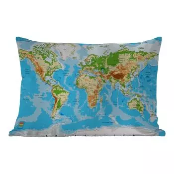 [T] Подушка для улицы MuchoWow - Карта мира - Атлас - Цвета - Дети - Мальчики - Девочки - 60x40 см - Устойчивость к атмосферным воздействиям - Подушка для отдыха - Чехлы для подушек - Декоративные чехлы для подушек - Декоративные чехлы для подуш...