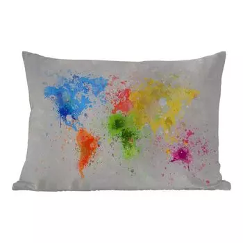 [T] Подушка для улицы MuchoWow - Карта мира - Абстракция - Живопись - Дети - Мальчики - Девочки - 60x40 см - Устойчивость к атмосферным воздействиям - Подушка для отдыха - Чехлы для подушек - Декоративные чехлы для подушек - Декоративные чехлы д...