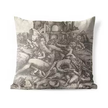 [T] Подушка для улицы MuchoWow - Леда и лебедь с четырьмя детьми - картина Мастера И.Б. с птицей - 45x45 см - устойчива к атмосферным воздействиям - подушка для отдыха - чехлы для подушек - декоративные чехлы для подушек - декоративные чехлы для...