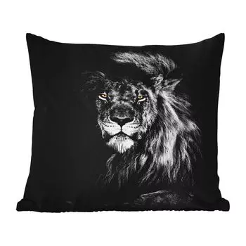 [T] Подушка для улицы MuchoWow - Лев - Глаза - Оранжевый - Черно-белый - Животные - Портрет - 45x45 см - Устойчивость к атмосферным воздействиям - Подушки для отдыха - Чехлы для подушек - Декоративные чехлы для подушек - Декоративные чехлы для п...