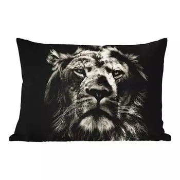[T] Подушка для улицы MuchoWow - Лев - Животные - Портрет - Дикие животные - Черно-белый - 60x40 см - Устойчивость к атмосферным воздействиям - Подушки для отдыха - Чехлы для подушек - Декоративные чехлы для подушек - Декоративные чехлы для поду...