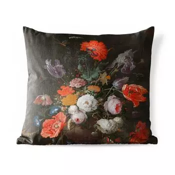 [T] Подушка для улицы MuchoWow - Натюрморт с цветами и часами - Картина Авраама Миньона - 45x45 см - Устойчивость к атмосферным воздействиям - Подушки для отдыха - Чехлы для подушек - Декоративные чехлы для подушек - Декоративные чехлы для подуш...