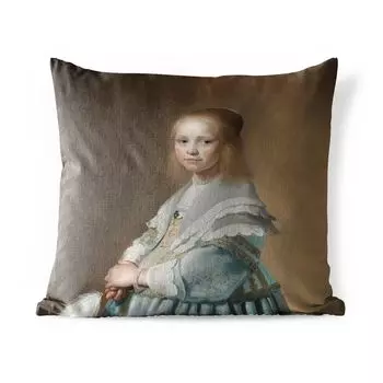[T] Подушка для улицы MuchoWow — Портрет девушки в синем — Картина Йоханнеса Корнелиса. Verspronck - 45x45 см - Защита от атмосферных воздействий - Подушки для отдыха - Чехлы на подушки - Декоративные чехлы на подушки - Декоративные чехлы на под...