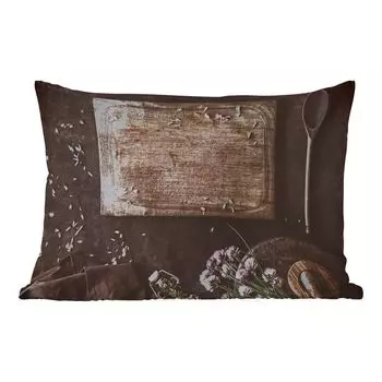 [T] Подушка для улицы MuchoWow - Разделочная доска - Травы - Ложка - Кухня - Деревенский стиль - Раствор - Шнитт-лук - 60x40 см - Устойчивость к атмосферным воздействиям - Подушка для отдыха - Чехлы для подушек - Декоративные чехлы для подушек -...