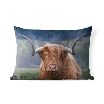 [T] Подушка для улицы MuchoWow - Шотландский горец - Голова коровы - Пейзаж - Природа - Корова - 60x40 см - Устойчивость к атмосферным воздействиям - Подушка для отдыха - Чехлы для подушек - Декоративные чехлы для подушек - Декоративные чехлы дл...