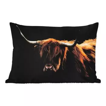 [T] Подушка для улицы MuchoWow - Шотландский горец - Рога - Черный - Животные - Природа - Дикая природа - Корова - 50x30 см - Устойчивость к атмосферным воздействиям - Подушка для отдыха - Чехол на подушку - Хлопчатобумажная ткань - Декоративные...
