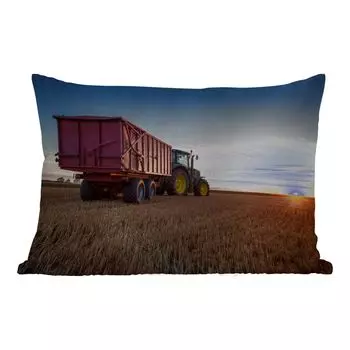 [T] Подушка для улицы MuchoWow - Трактор - Зеленый - Закат - Горизонт - Зеленый - Деревенская жизнь - 60x40 см - Устойчивость к атмосферным воздействиям - Подушка для отдыха - Чехлы для подушек - Декоративные чехлы для подушек - Декоративные чех...