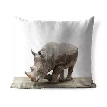 [T] Подушка MuchoWow для улицы - Носорог - Мальчики - Дикие животные - Дети - Девочки - Животные - 45x45 см - Устойчивость к атмосферным воздействиям - Подушки для отдыха - Чехлы для подушек - Декоративные чехлы для подушек - Декоративные чехлы...