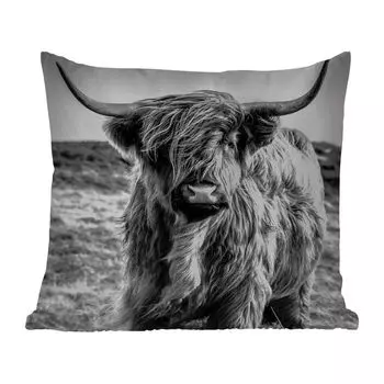[T] Подушка MuchoWow для улицы - Шотландский горец - Натуральный - Корова - Черный - Белый - 60x60 см - Устойчивость к атмосферным воздействиям - Подушка для отдыха - Чехлы для подушек - Декоративные чехлы для подушек - Декоративные чехлы для по...