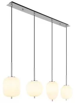 [T] Подвесной светильник Globo Lighting из легкого металла, матовый никель, опаловое стекло, черный кабель ПВХ, высоту можно укоротить, 4 разных стекла, ДхШхВ: 1100x185x1200 мм, диаметр стекла: 1 шт. 15,8 см, x 16,4 см, 16,5 см, 18,5 см, кроме 4...