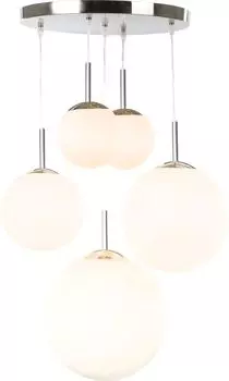 [T] Подвесной светильник Globo Lighting, матовый никель, опаловое стекло, сатинированная отделка, кабель из прозрачного ПВХ, высота может быть уменьшена, 5 шариков, разные размеры, : 500 мм, В: 900 мм, без 2x E27 ILLU 60 Вт 230 В, без 3x E27 60...