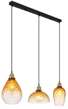 [T] Подвесной светильник Globo Lighting металлический черный матовый, стекло янтарное, прозрачный градиент, металл цвета латуни матовый, кабель ПВХ черный, высоту можно укоротить, ДxШxВ: 910x250x1200 мм, диаметр стекла: 1 x 15 см, 21 см, по 25 с...