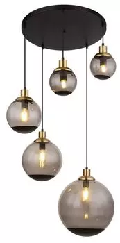 [T] Подвесной светильник Globo Lighting металлический черный матовый, латунь матовая, стекло дымчатое, черный, кабель ПВХ черный, высоту можно укоротить, регулируется по высоте, : 650 мм, В: 1500 мм, диаметр стекла: 2 x 15 см, 1 x 20 см, 1 х 25...
