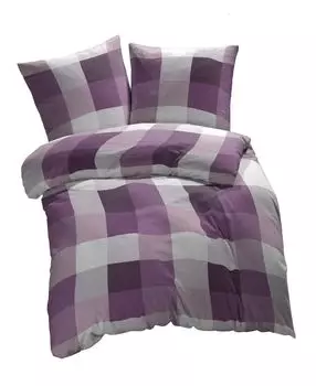 [T] Постельное белье ETREA 200x200см + 2x 70x90см - пододеяльник 100% ХЛОПОК в клетку, натурально мягкий - комплект постельного белья с подушкой 200x200см пододеяльник + 2x 70x90см наволочка сливовый, 3 предмета - сделано в зеленом цвете Etrea...