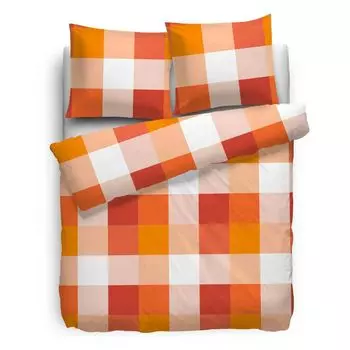 [T] Постельное белье ETREA 200x200см + 2x 80x80см - пододеяльник 100% ХЛОПОК в клетку, натурально мягкий - комплект постельного белья с подушкой 200x200см пододеяльник + 2x 80x80см наволочка оранжевый, 3 предмета - сделано в зеленом цвете Etre...