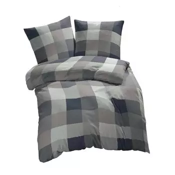 [T] Постельное белье ETREA 200x200см + 2x 80x80см - Пододеяльник 100% ХЛОПОК в клетку, натурально мягкий - Комплект постельного белья с подушкой 200x200см пододеяльник + 2x 80x80см наволочка черный, 3 предмета - Сделано в зеленом цвете Etrea H...
