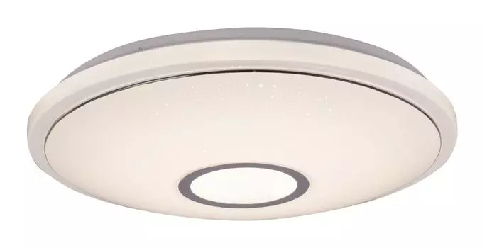 [T] Потолочный светильник Globo Lighting, белый металл, акрил опаловый блеск, хромированное кольцо, несколько уровней с помощью настенного переключателя, цвета могут быть фиксированными, : 500 мм, В: 95 мм, вкл. светодиод 24 Вт, 230 В, источник...