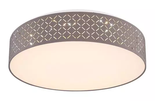 [T] Потолочный светильник Globo Lighting, белый металл, реплика текстиля серого цвета, акрил опал, регулировка яркости, несколько уровней с помощью настенного выключателя, фиксация цвета, функция памяти, ночник, таймер, пульт дистанционного упра...