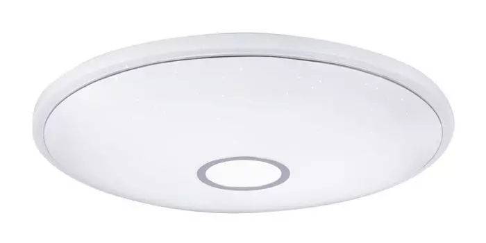 [T] Потолочный светильник Globo Lighting, белый металл, акрил опаловый блеск, хромированное кольцо, регулировка яркости, несколько уровней с помощью настенного выключателя, фиксация цветов, функция памяти, ночник, таймер, пульт дистанционного уп...