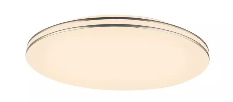 [T] Потолочный светильник Globo Lighting, белый металл, пластик опал, хромированное кольцо, регулируемая яркость, возможность фиксации цветов, функция памяти, ночник, пульт дистанционного управления, батарейки в комплекте 2x AAA, : 530 мм, В: 8...