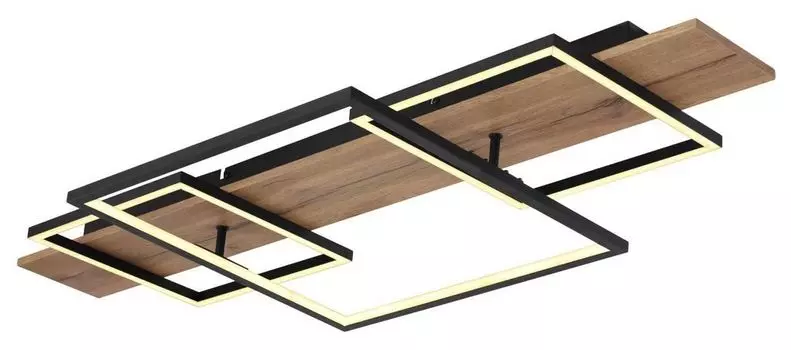[T] Потолочный светильник Globo Lighting черный матовый металл, имитация дерева МДФ, черный матовый алюминий, пластик опал, несколько уровней с помощью настенного переключателя, функция памяти, другие функции: 3 уровня яркости: 100% - 40% - 10%,...