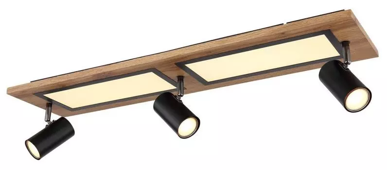 [T] Потолочный светильник Globo Lighting черный матовый металл, МДФ с темным эффектом дерева, опаловый пластик, черный матовый металл, несколько уровней с помощью настенного выключателя, функция памяти, уровень 1: светодиод, уровень 2: GU10, уро...
