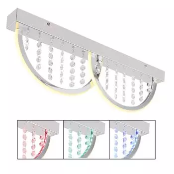 [T] Потолочный светильник Globo Lighting, хромированный металл, опаловый акрил, прозрачные кристаллы K5, регулировка яркости, смена цвета, возможность фиксации цветов, функция памяти, ночник, пульт дистанционного управления, батарейка в комплект...