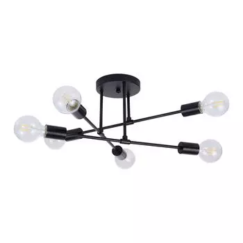 [T] Потолочный светильник Neoglint, современная металлическая люстра на 6 ламп, потолочный светильник полузаподлицо, подвесные светильники, потолочные светильники промышленного фермерского дома для спальни, кухни, столовой, гостиной (лампочки в...
