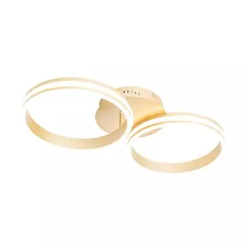 [T] QAZQA - Потолочный светильник Design I Потолочный светильник I Лампа I Light из латуни, включая светодиод, 3-ступенчатая регулировка яркости, 2 лампы - Диммер Navara I с регулируемой яркостью I Гостиная I Спальня - алюминий круглый - I (не заменяется