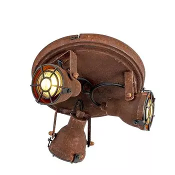 [T] QAZQA - Промышленность I Винтаж I Промышленный I Винтажный ИК-прожектор I Прожектор I Потолочный прожектор I Потолочный прожектор I Прожектор I Лампа I Свет в дизайне ржавчины 3-прожекторный точечный светильник Bar Flame - Sorra I Гостиная I...