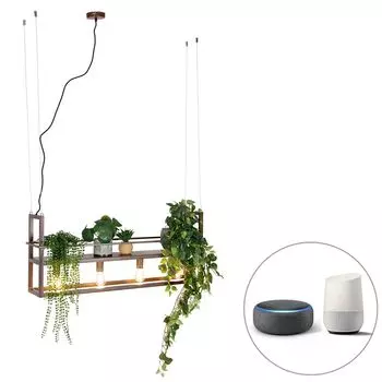 [T] QAZQA — Промышленный I Винтажный I Умный подвесной светильник I Подвесной светильник I Подвесной светильник ржаво-коричневого цвета с рамкой, включая 4 лампы Wi-Fi A60 — Диммер для стойки Cage I Диммируемый I Гостиная I Спальня — Продолговат...