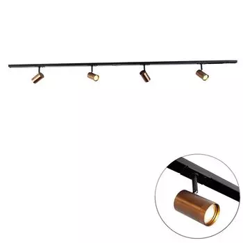 [T] QAZQA - Современная интеллектуальная 1-фазная направляющая система I Прожектор I Потолочный светильник I Потолочный светильник I Прожектор с 4-пламенной точечной панелью Wi-Fi GU10 Темная бронза - Диммер Jeana I С регулируемой яркостью I Гостиная I С