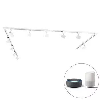 [T] QAZQA - Современная интеллектуальная железнодорожная система 10 Spot I Прожектор I Потолочный прожектор I Потолочный прожектор I Прожектор I Лампа I Свет 1-фазный белый, включая Wi-Fi GU10 - Диммер Jeana I С регулируемой яркостью - Продолгов...