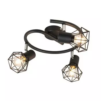 [T] QAZQA - Современный интеллектуальный прожектор I Прожектор I Потолочный прожектор I Потолочный прожектор I Прожектор I Лампа I Черный вращающийся и наклоняемый светильник, включая 3-световую точечную панель Wi-Fi P45 - Диммер Mosh I С регули...