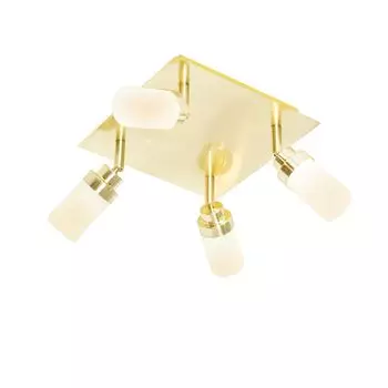 [T] QAZQA - Современный современный точечный светильник для ванной комнаты I Прожектор I Потолочный точечный светильник I Потолочный точечный светильник I Прожектор I Лампа I Свет Латунный точечный светильник с 4 пламенем IP4 Точечный светильник...