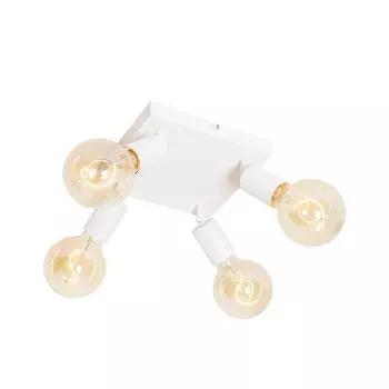 [T] QAZQA - Современный Современный точечный светильник I Прожектор I Потолочный точечный светильник I Потолочный точечный светильник I Прожектор I Лампа I Свет Белый квадрат 4-прожекторный точечный светильник - Удобная комната I Гостиная I Спал...