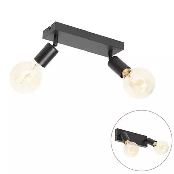 [T] QAZQA — Современный современный точечный светильник I Прожектор I Потолочный точечный светильник I Потолочный точечный светильник I Прожектор I Лампа I Черный прямоугольный светильник с 2 лампами — Удобная комната I Гостиная I Спальня — Стал...