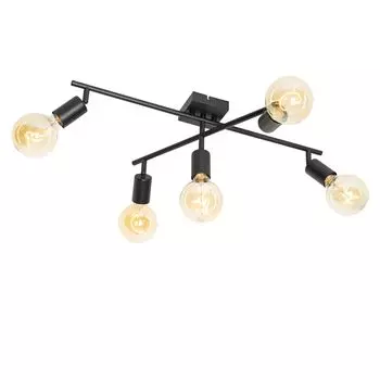 [T] QAZQA — Современный современный точечный светильник I Прожектор I Потолочный точечный светильник I Потолочный точечный светильник I Прожектор I Лампа I Черный светильник с 5 лампами — Удобная комната I Гостиная I Спальня — Стальной квадрат — Светодио