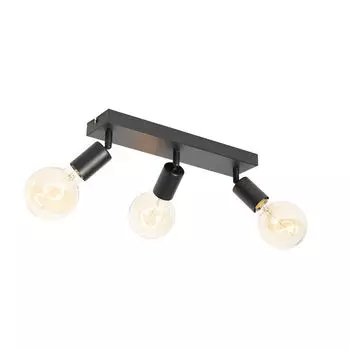 [T] QAZQA — Современный современный точечный светильник I Прожектор I Потолочный точечный светильник I Потолочный точечный светильник I Прожектор I Лампа I Черный прямоугольный трехпрожекторный точечный светильник Пламя — Удобная комната I Гости...